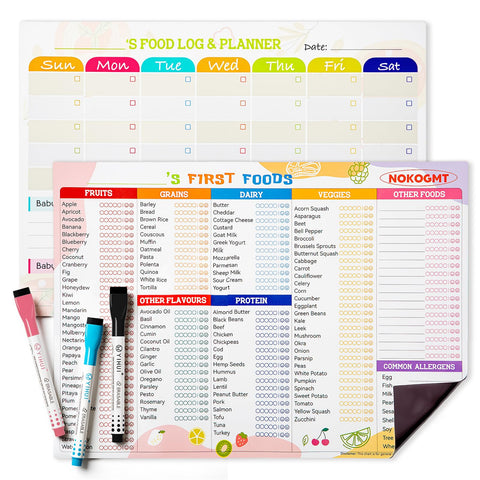 NOKOGMT 101 foods before 1 magnet on fridge for quick solids planning