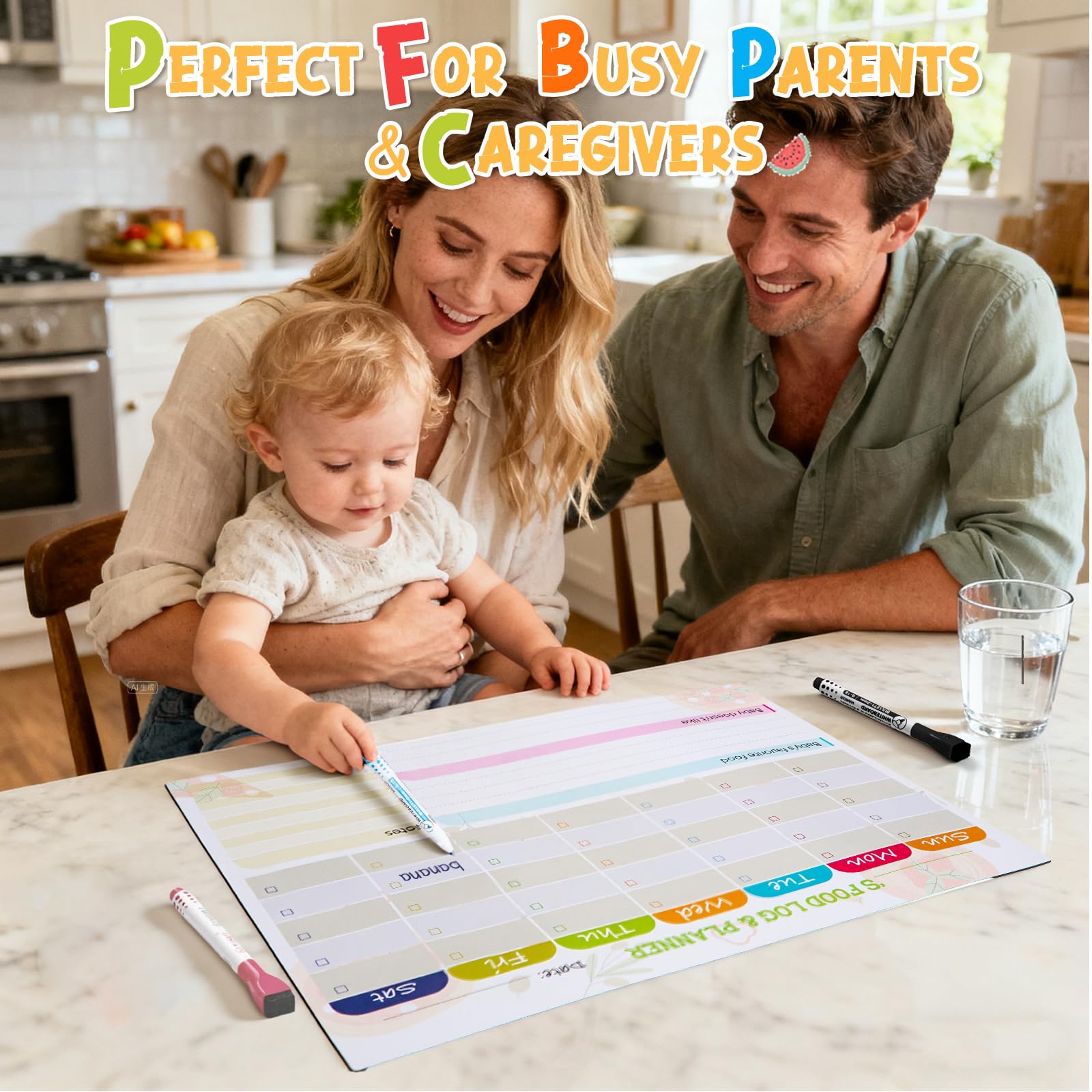 NOKOGMT baby food tracker magnet on fridge with markers for notes