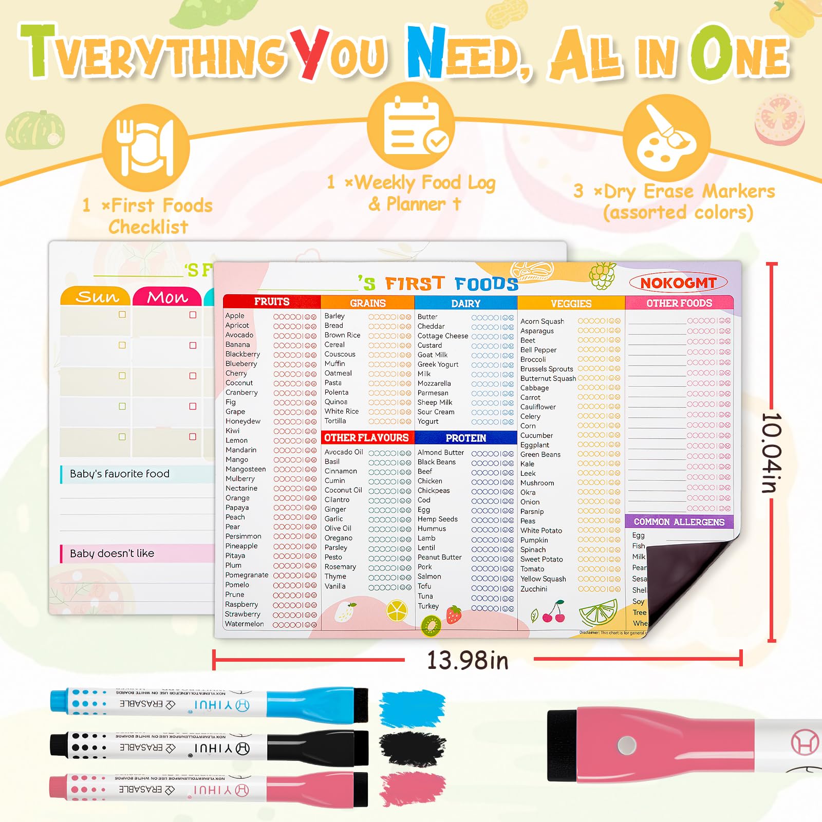 NOKOGMT weekly first foods tracker magnet helps plan baby meals