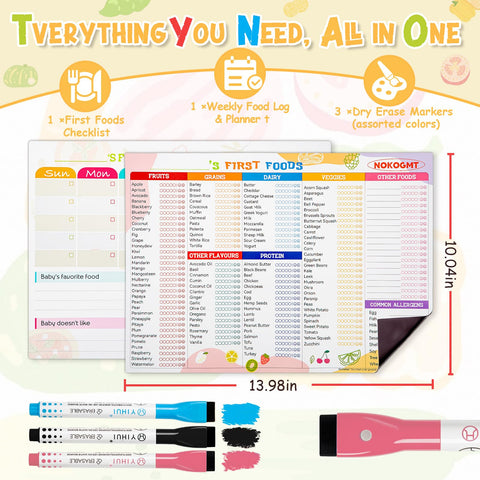 NOKOGMT weekly first foods tracker magnet helps plan baby meals