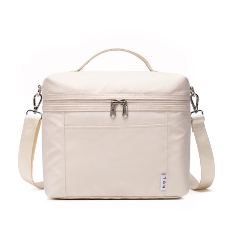 NOL lunch bag cream outside view shows lightweight waterproof fabric for daily meals
