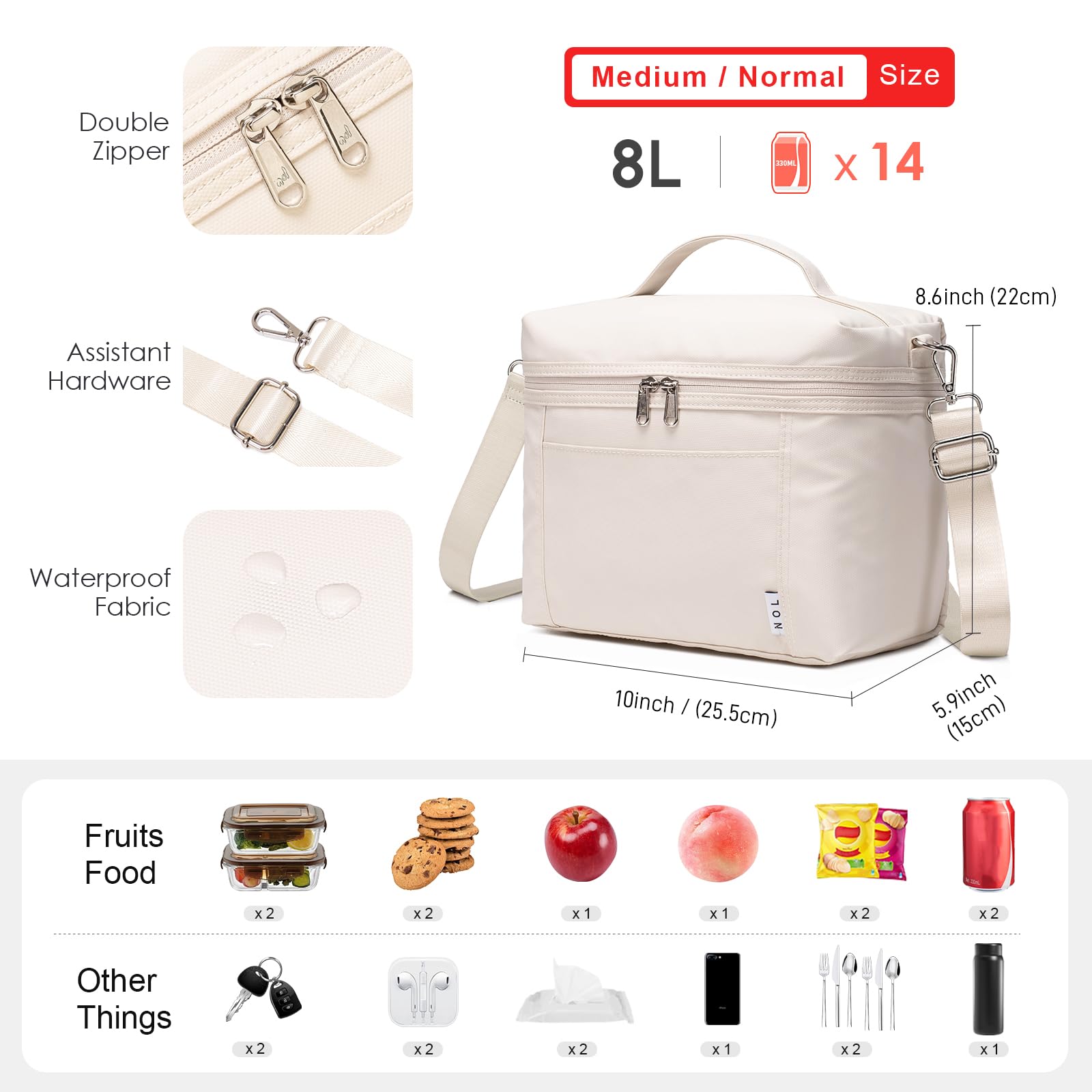 NOL lunch bag cream top handle for easy grab-and-go use