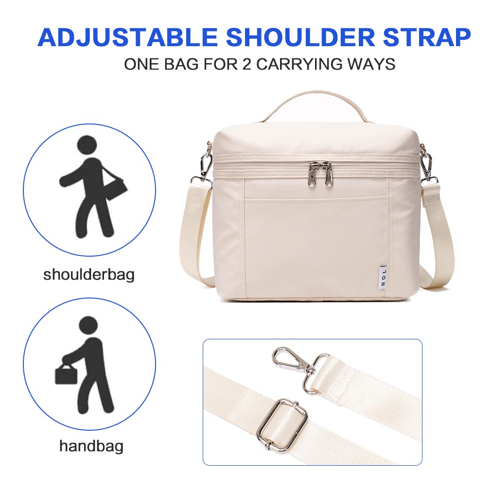 NOL lunch bag cream waterproof nylon fabric highlighting durable material