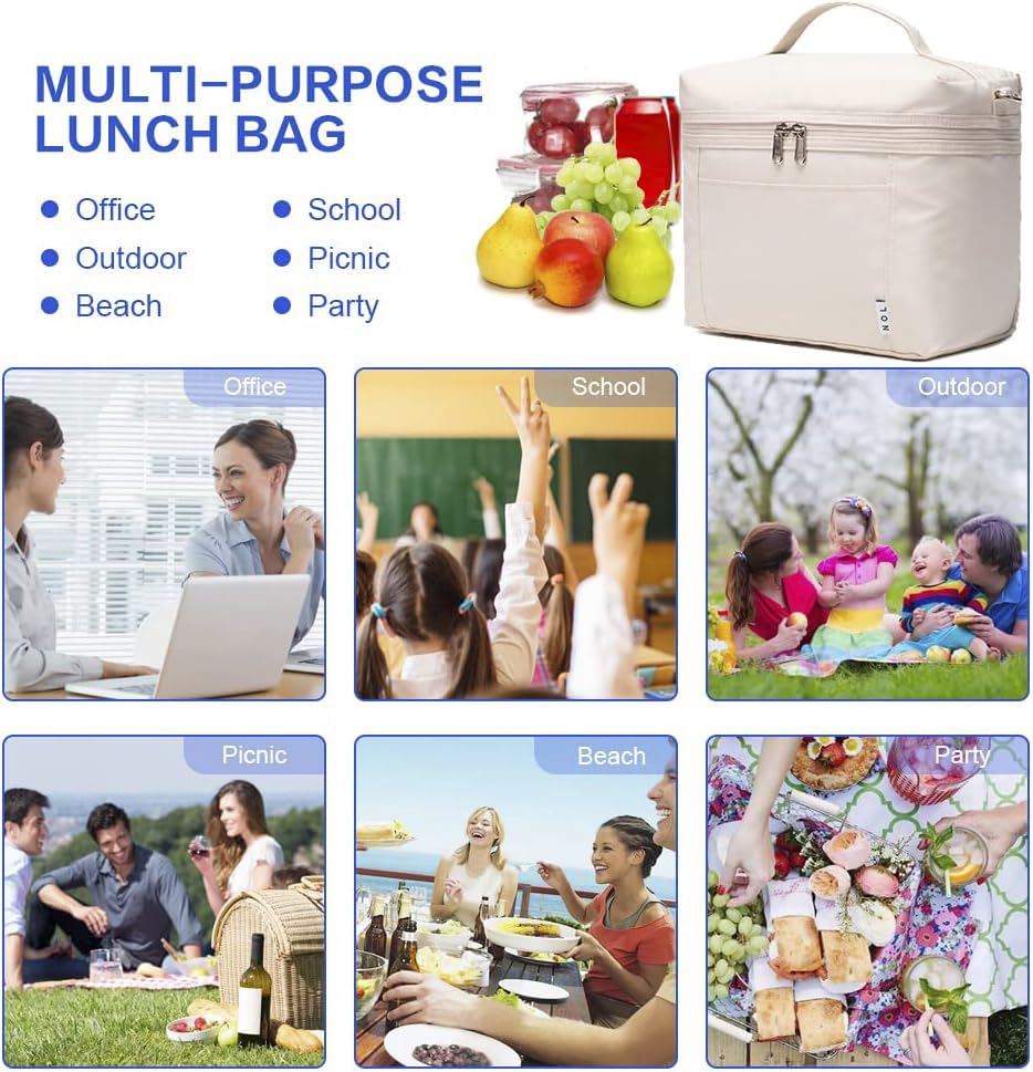 NOL lunch bag cream zipper closure ensures secure packing