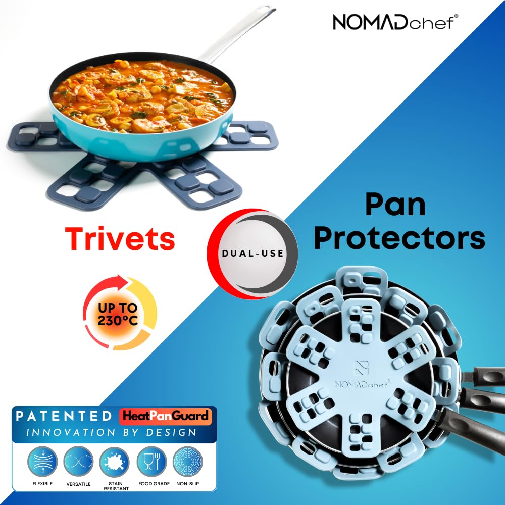 NOMADCHEF silicone trivet mat protects countertops from hot dishes.