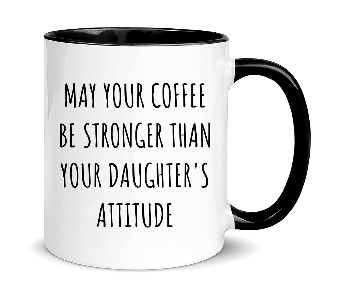 Nomkat May Your Coffee Be Stronger mug front view with bold double-sided print.