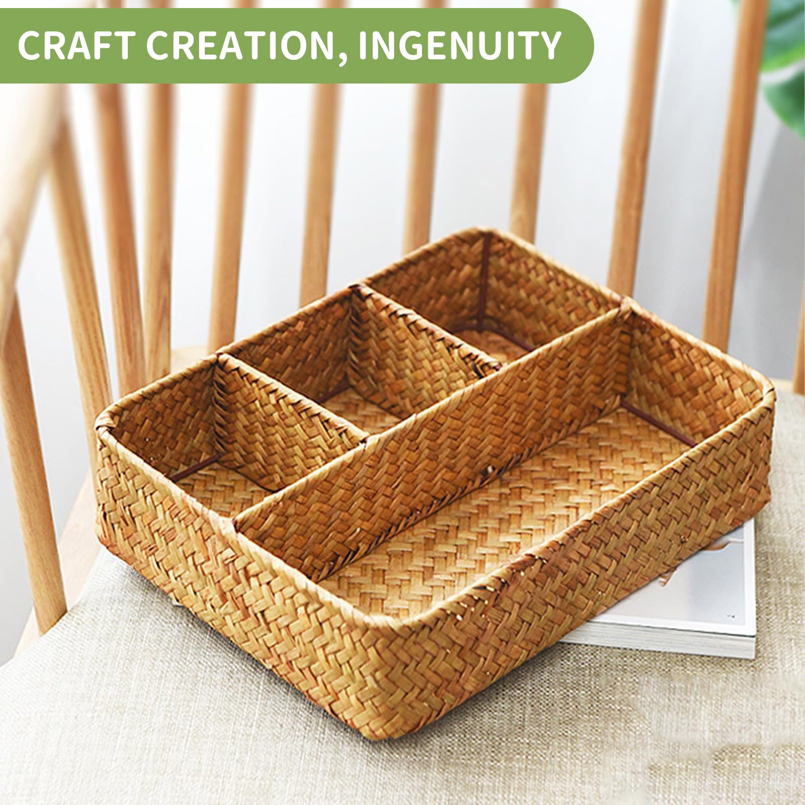 Nonam durable seagrass organizer suits office and bathroom storage.