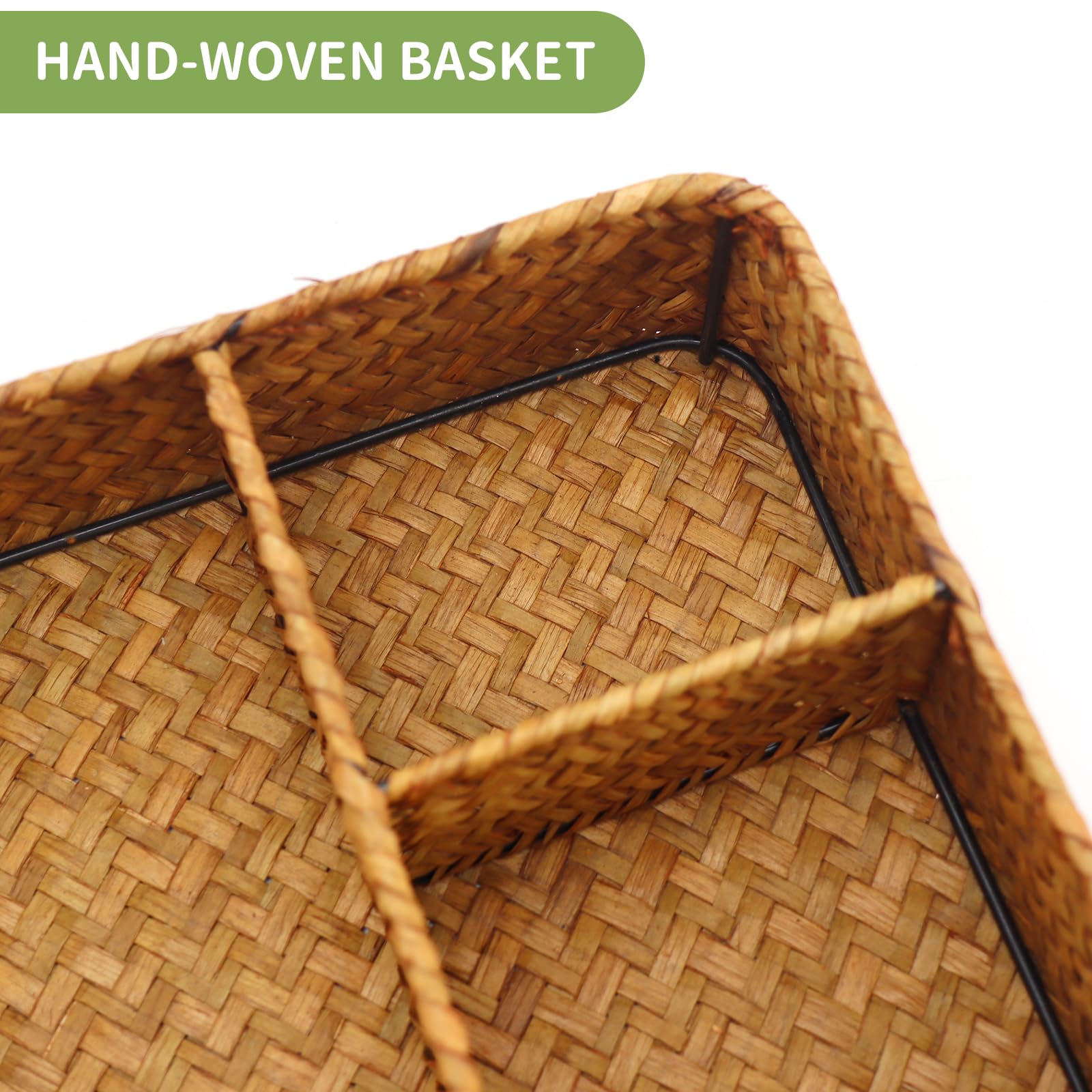 Nonam seagrass woven organizer shows natural texture for desk, vanity, or dresser.