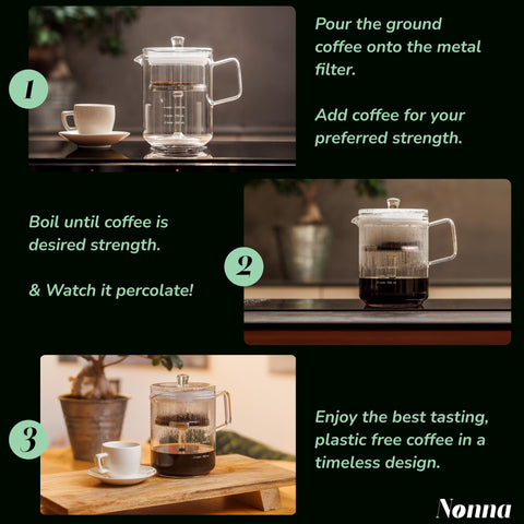 NONNA 2.0 glass lid with silicone seal ensures secure heat retention during brewing.