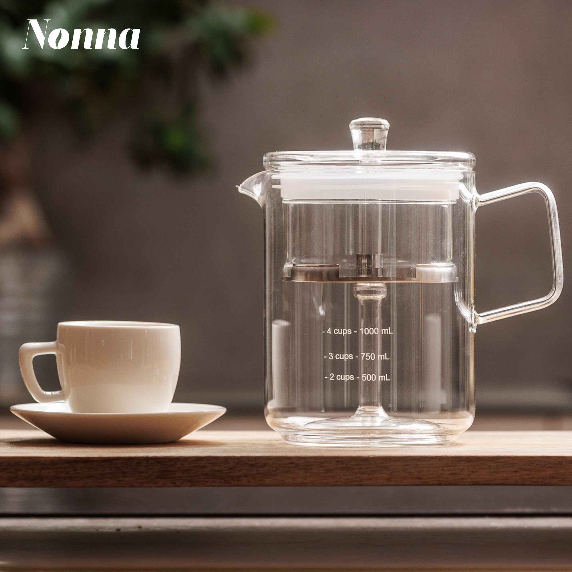 NONNA 2.0 stovetop assembly showcases durable all-glass construction for plastic-free mornings.