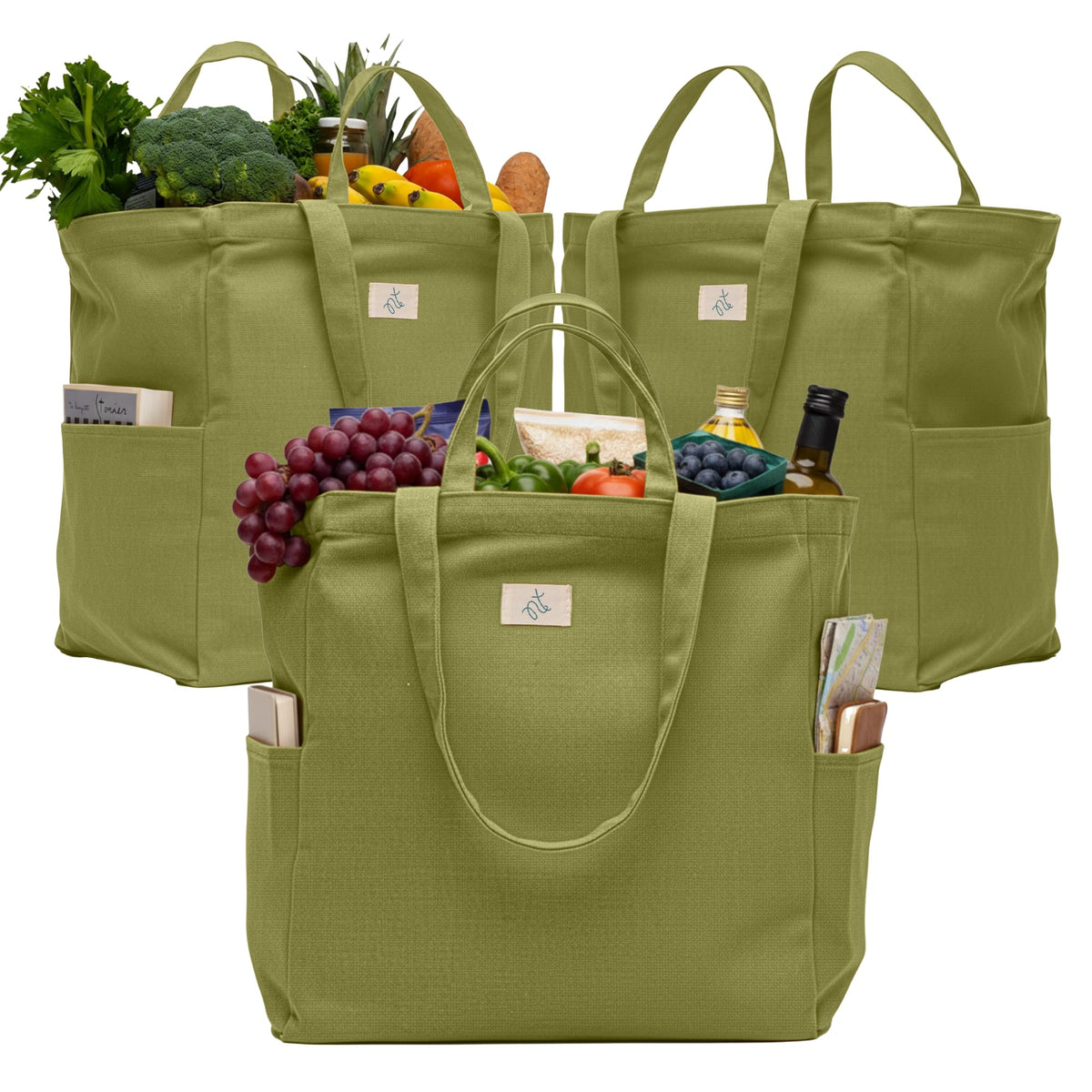 Nook Theory reusable bags stand-up design for quick grocery loading