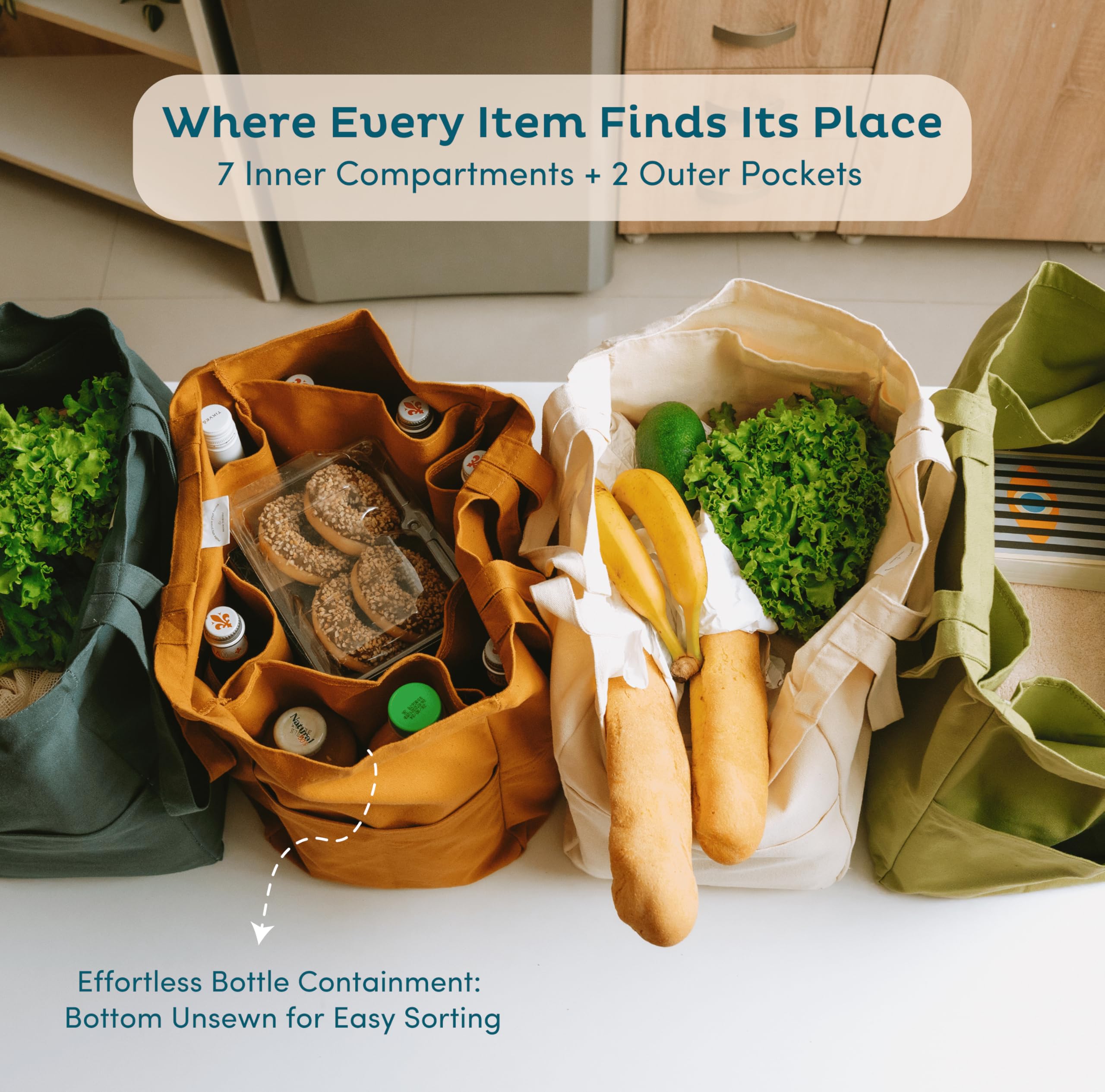 Nook Theory 3-Pack 80 lb capacity with reinforced bottle pocket for upright bottles.