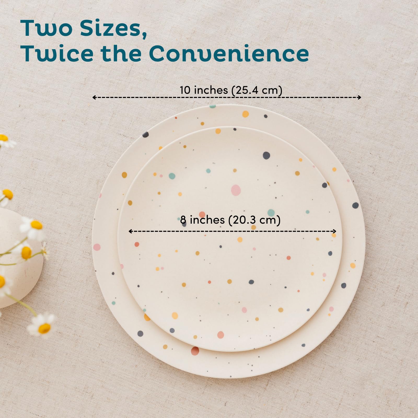 Nook Theory bamboo plates pack-2 highlights two sizes for toddlers and siblings.