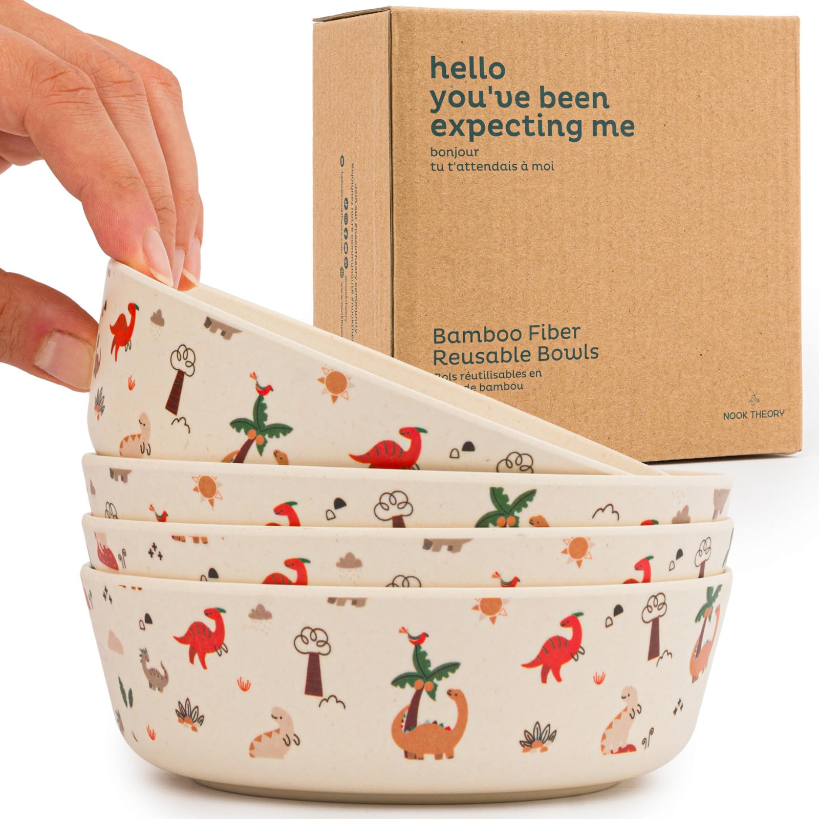 Nook Theory Dino bamboo bowls pack 18oz for kid meals