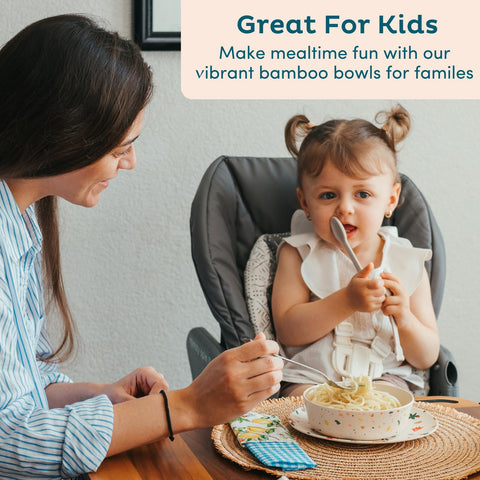 Nook Theory Dino bamboo bowls used at kids mealtime