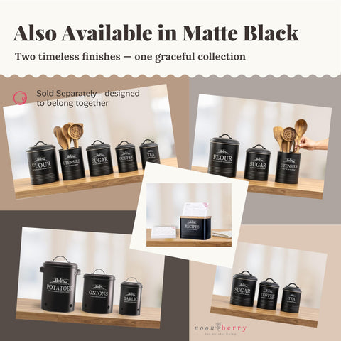Noonberry canisters on the counter combine function with elegant packaging.