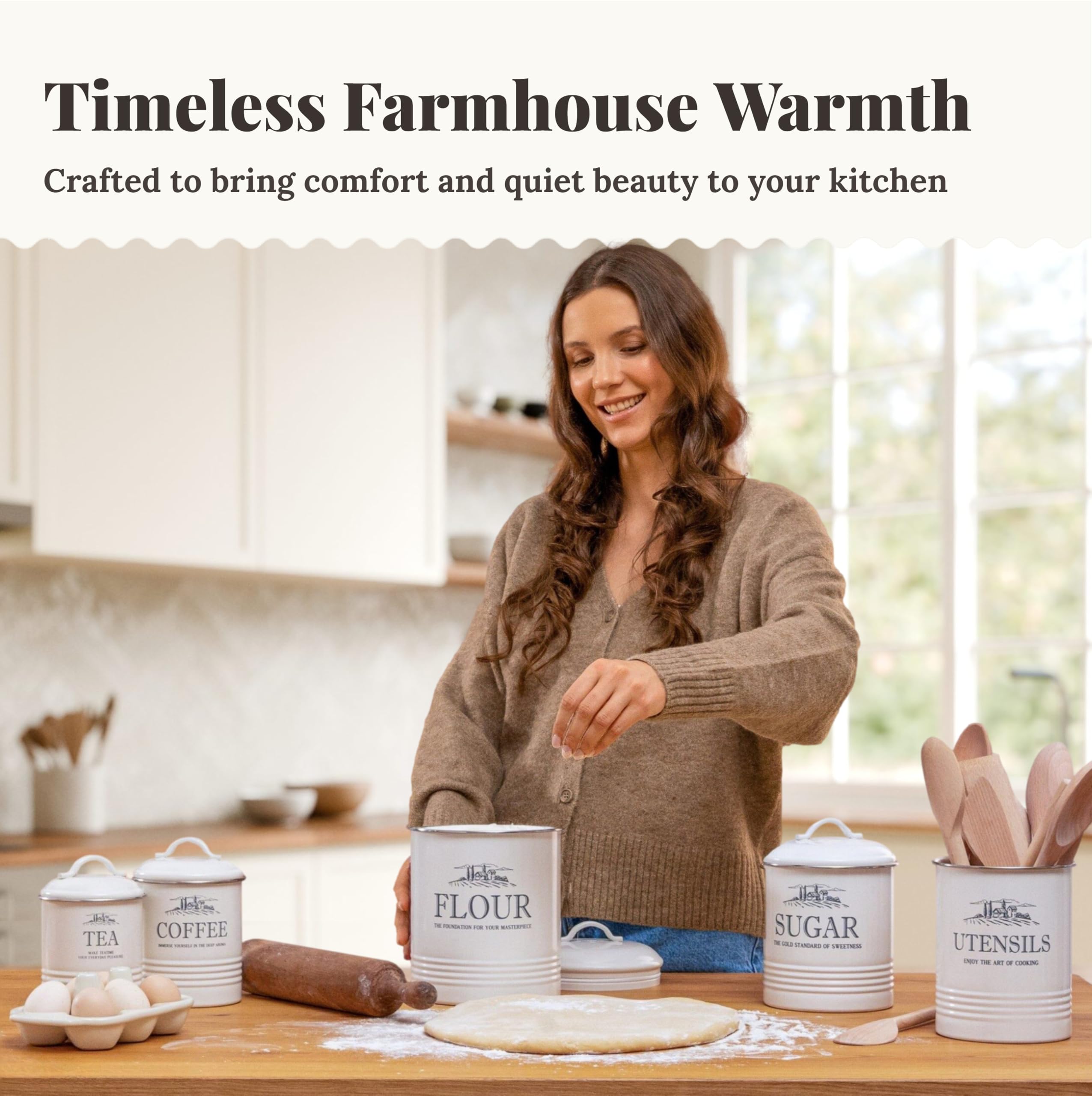Noonberry Cream Magnolia finish adds farmhouse charm to the kitchen.
