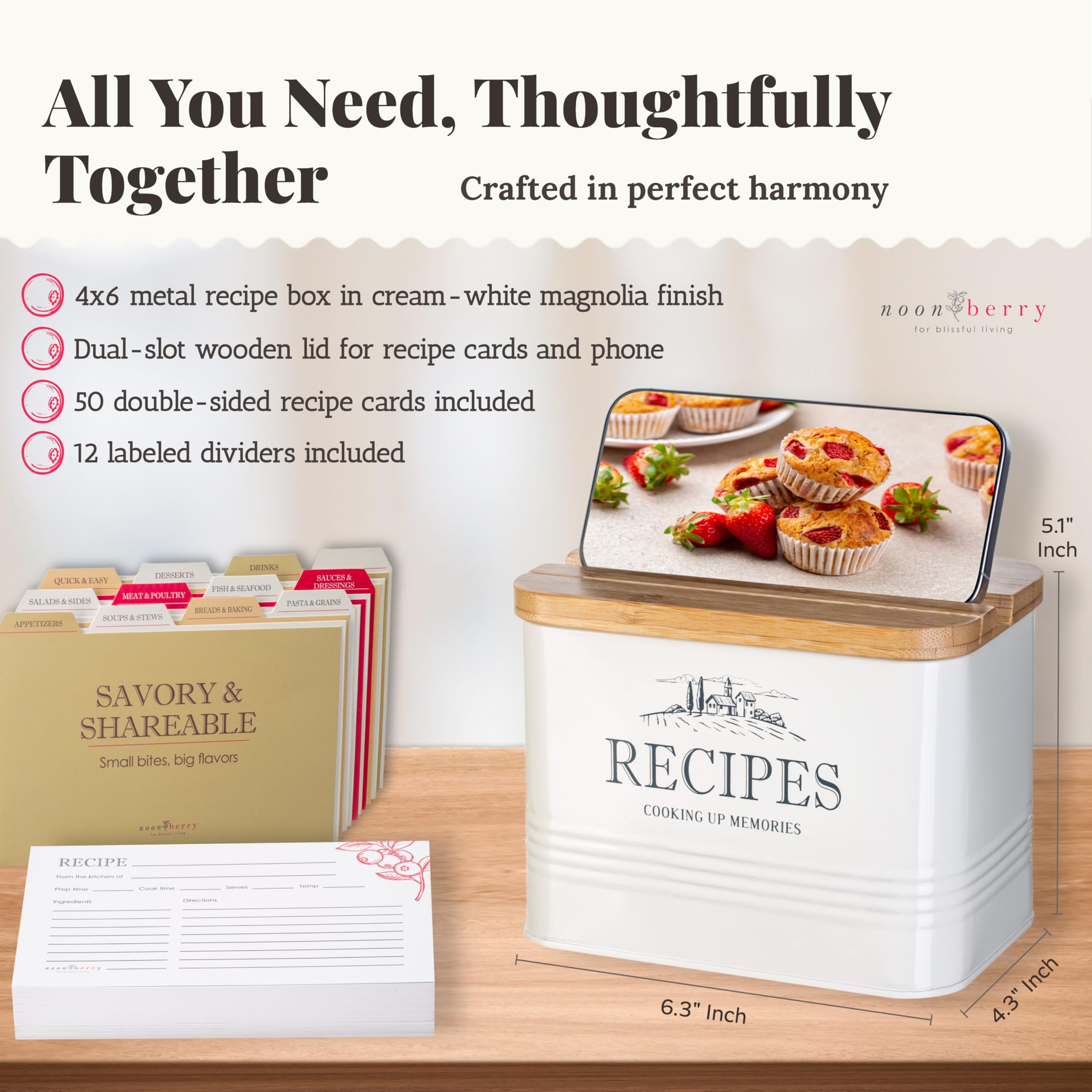 Noonberry set includes 50 double-sided recipe cards for quick reference
