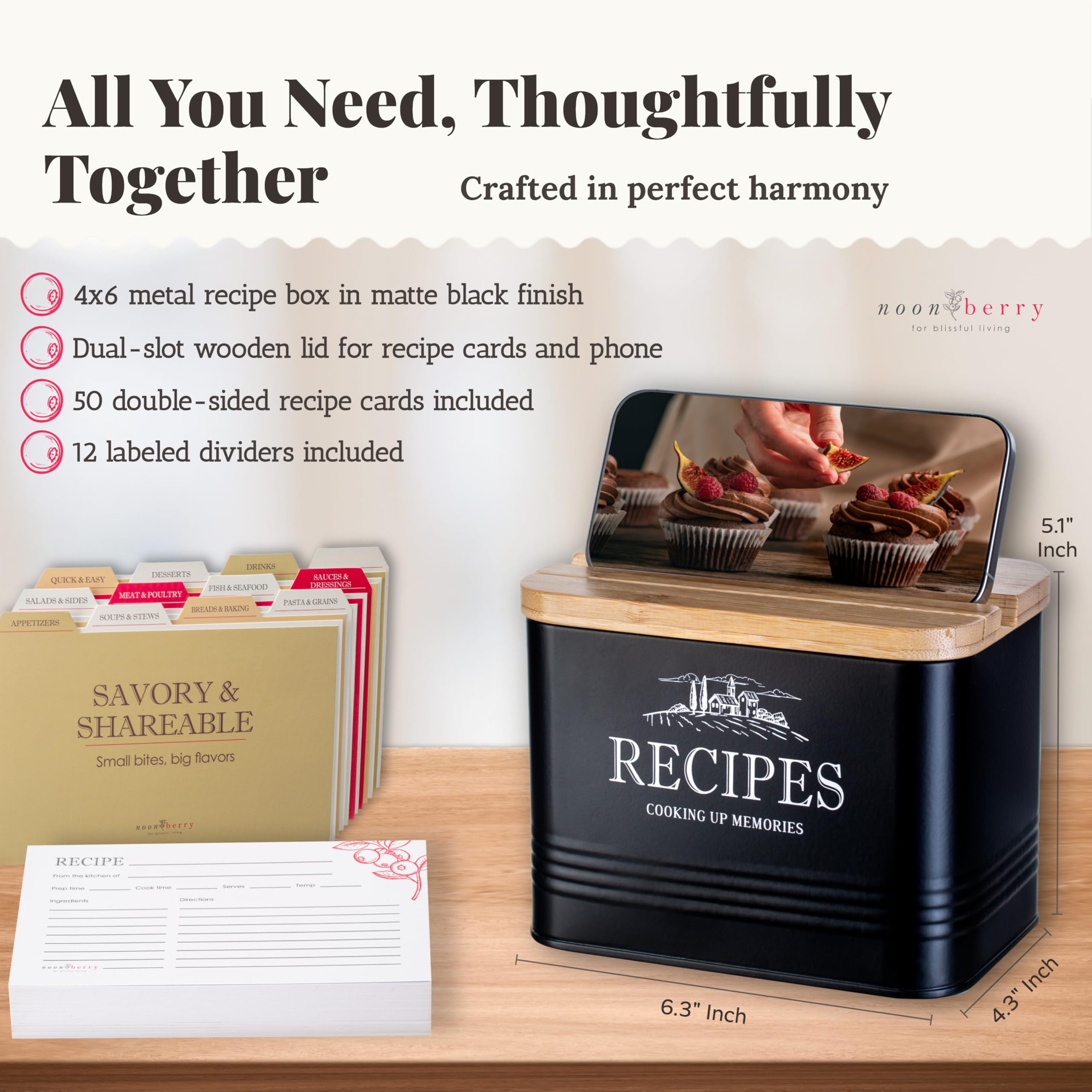 Noonberry wooden lid with phone slot supports hands-free cooking and timer checks