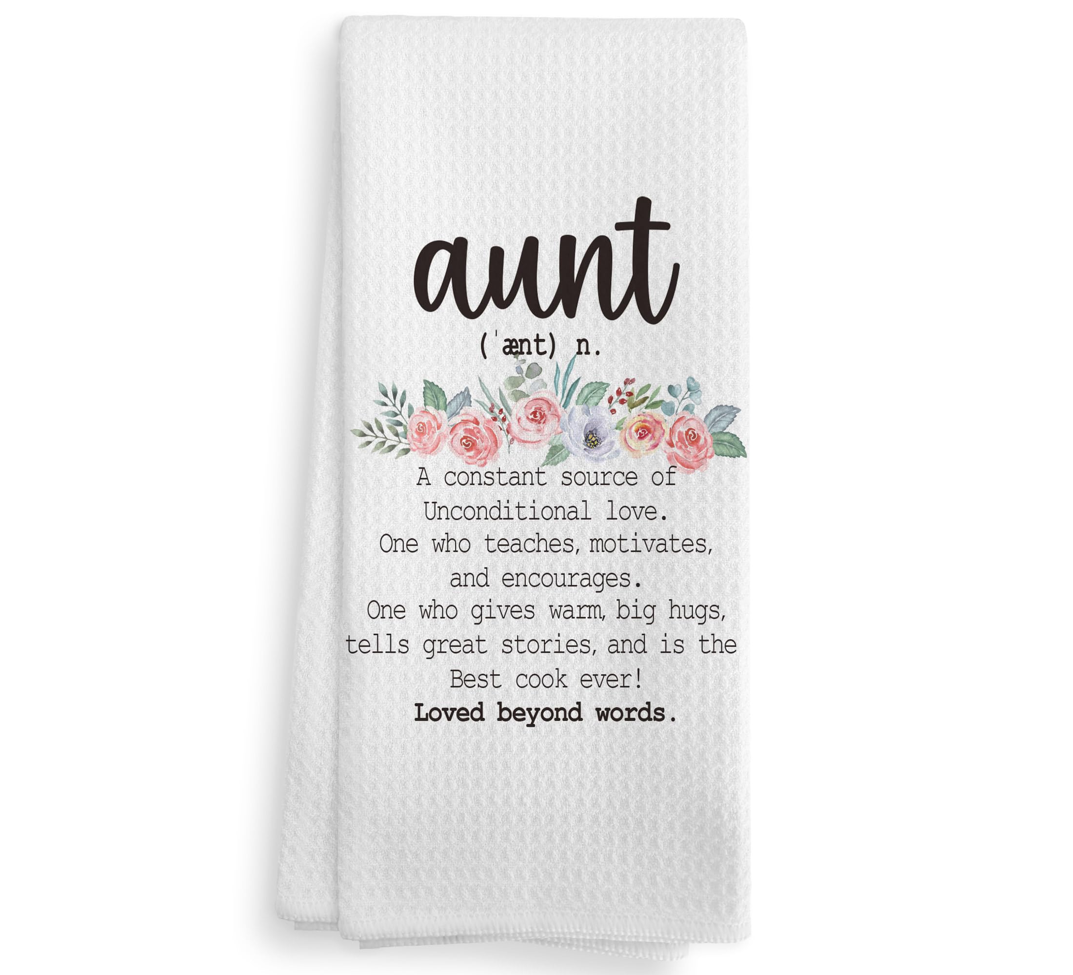 NOQL Aunt Gifts kitchen towel 16x24 ready for everyday drying and cleanup.