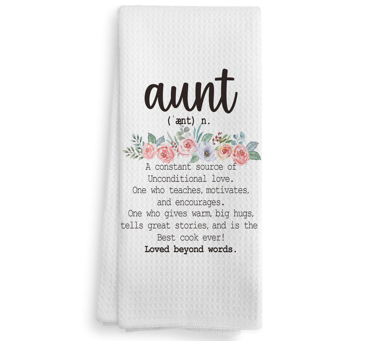 NOQL Aunt Gifts kitchen towel 16x24 ready for everyday drying and cleanup.