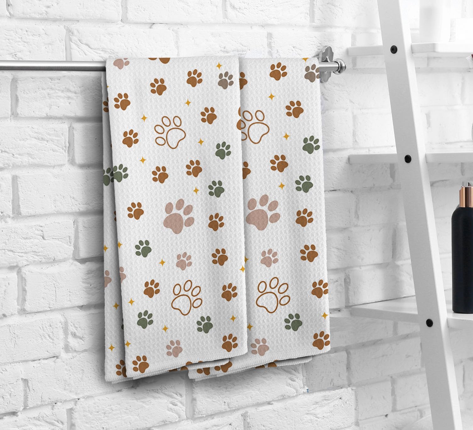 NOQL Dog Paws dishcloth set folded together for stylish kitchen decor