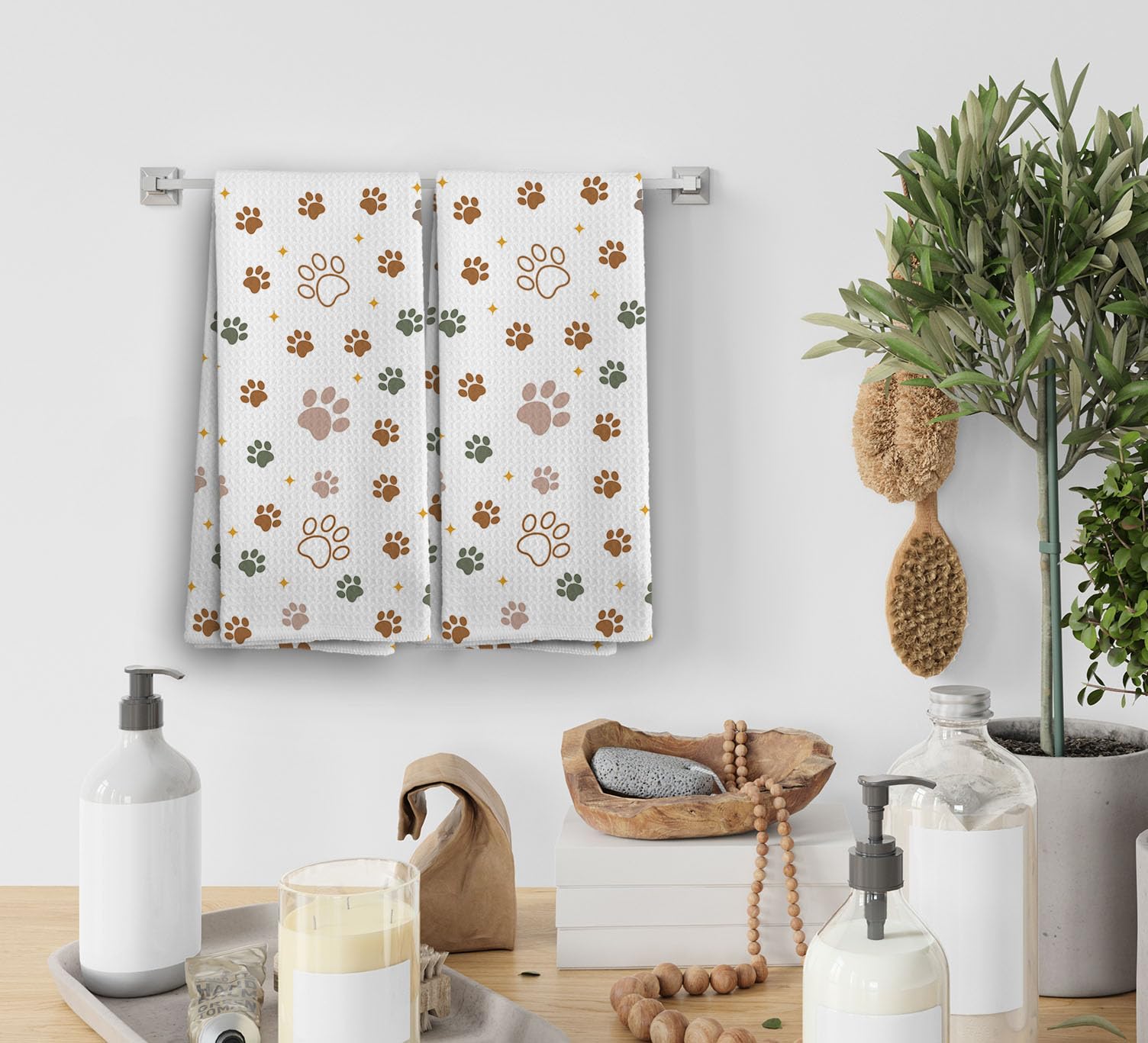 NOQL Dog Paws kitchen towel in action wiping a spill