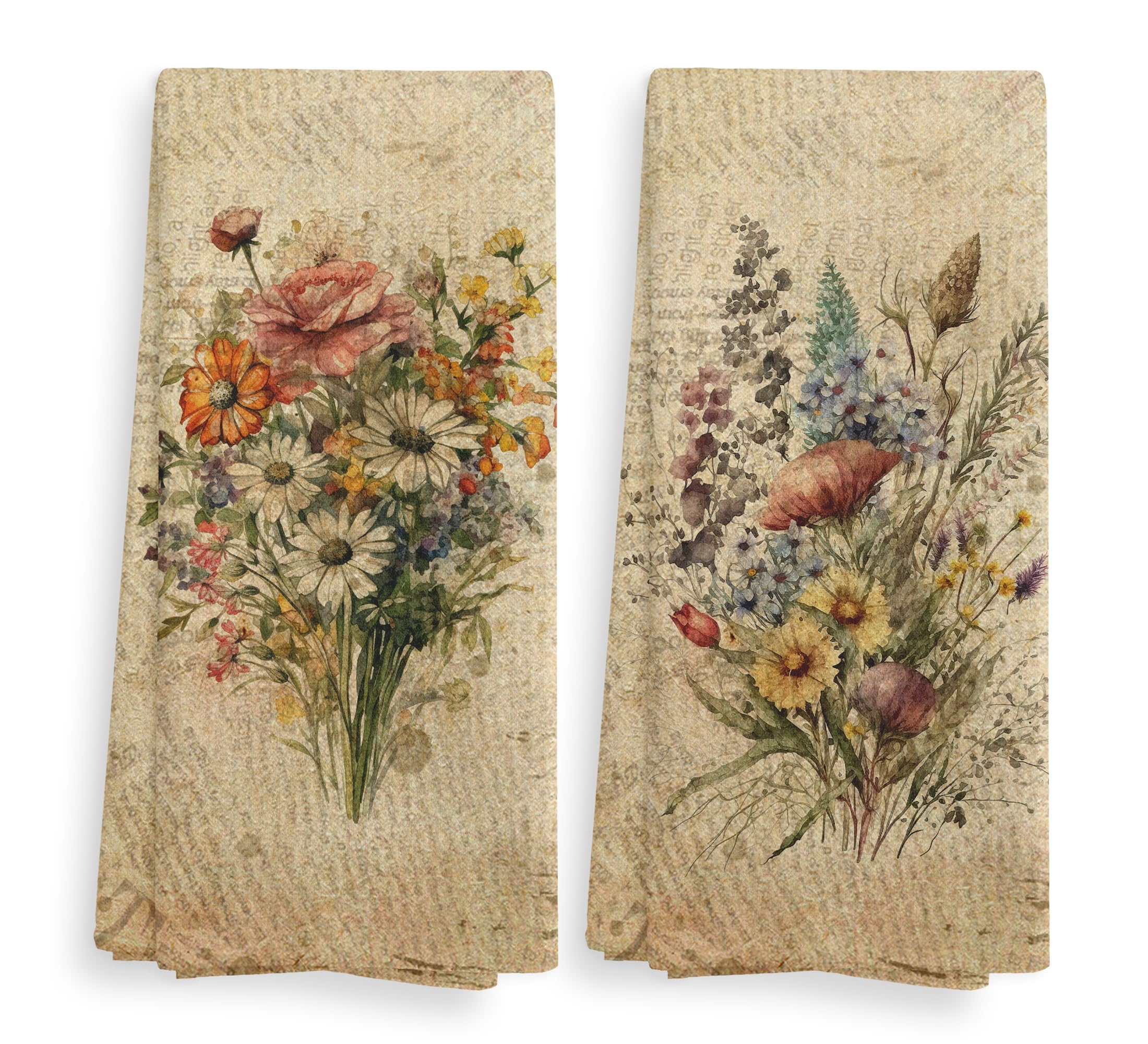 NOQL vintage floral kitchen towels 2pc set, large 16x24 inches, soft and absorbent for daily use.