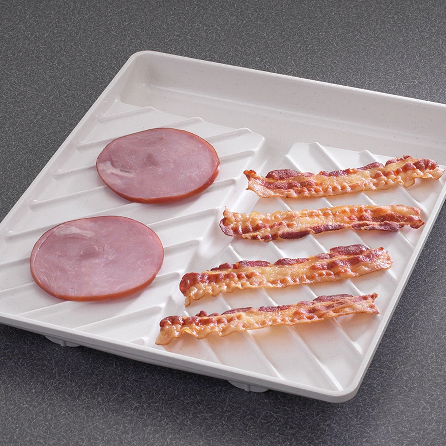 Nordic Ware bacon tray ridges elevate food away from grease