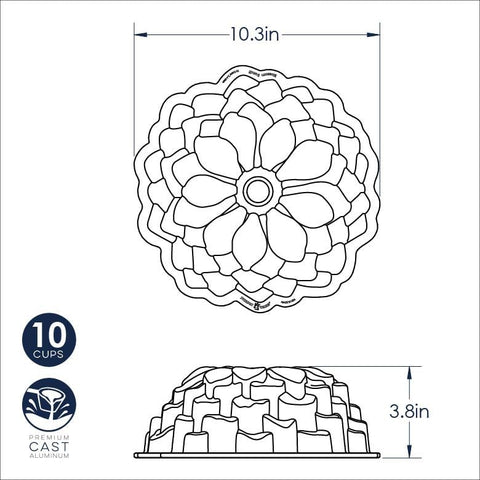 Nordic Ware Blossom Bundt Pan glaze-ready setup demonstrates effortless release.