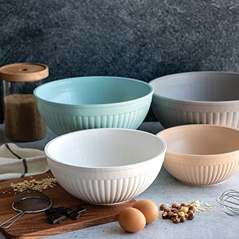 Nordic Ware non-skid bottoms keep mixing stable on busy countertops.
