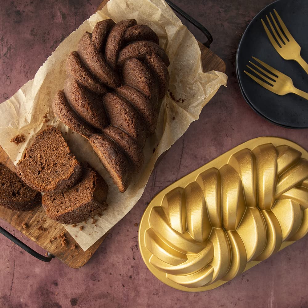 Nordic Ware Braided Loaf Pan in cast aluminum for consistent heat transfer
