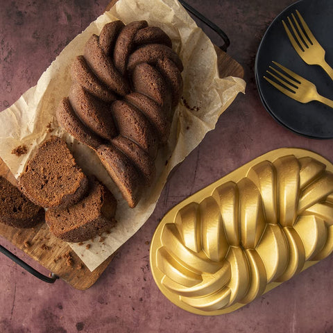 Nordic Ware Braided Loaf Pan in cast aluminum for consistent heat transfer