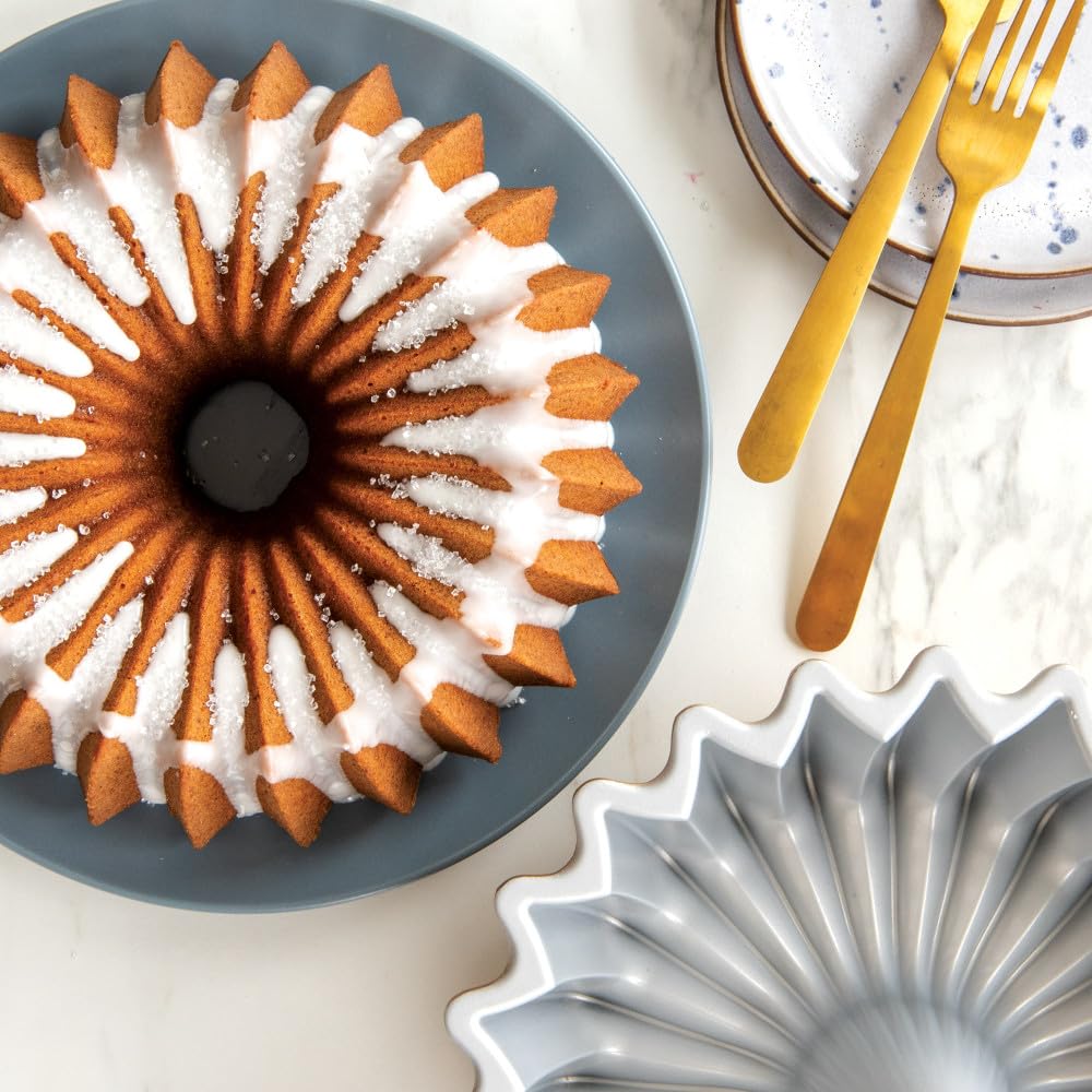 Nordic Ware Brilliance Bundt Gold easy cleanup thanks to premium nonstick coating.