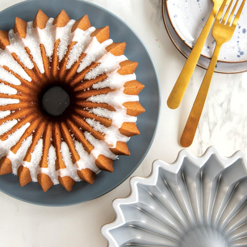 Nordic Ware Brilliance Bundt Gold easy cleanup thanks to premium nonstick coating.