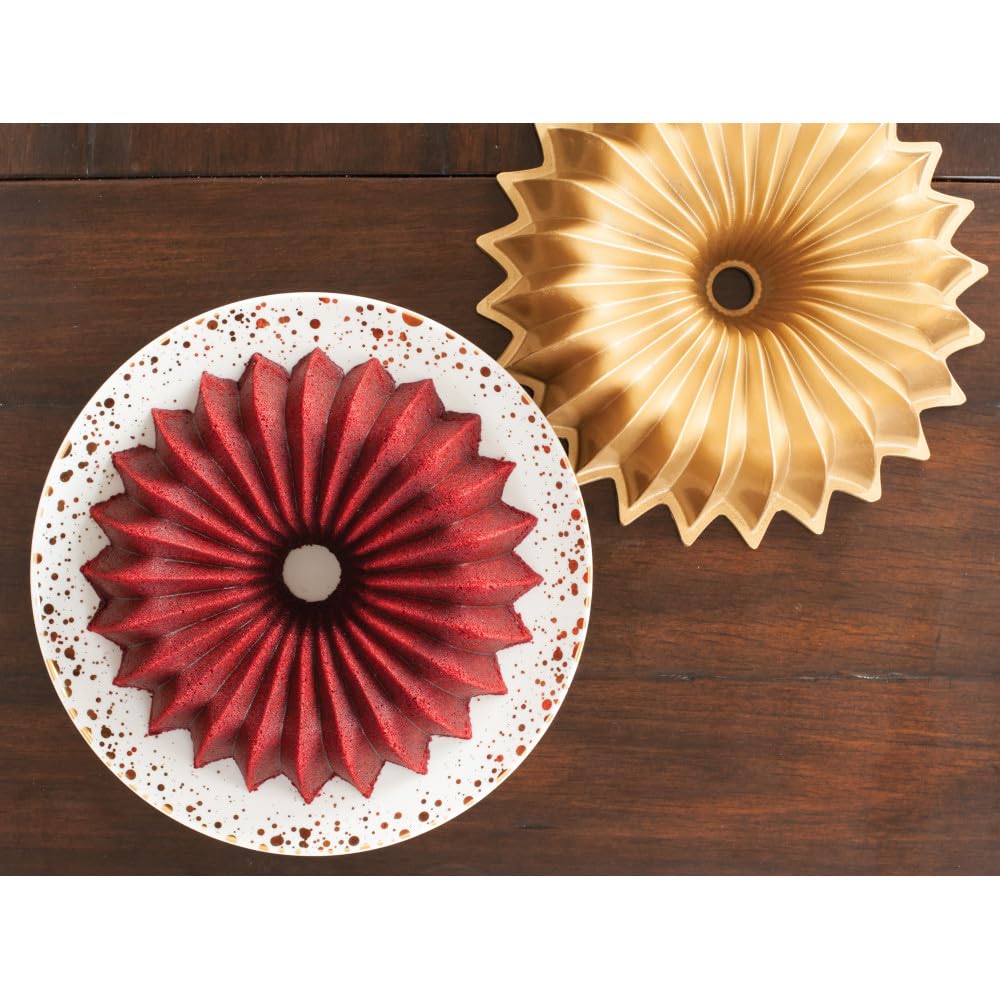 Nordic Ware Brilliance Bundt Gold nonstick helps easy release and cleanup.