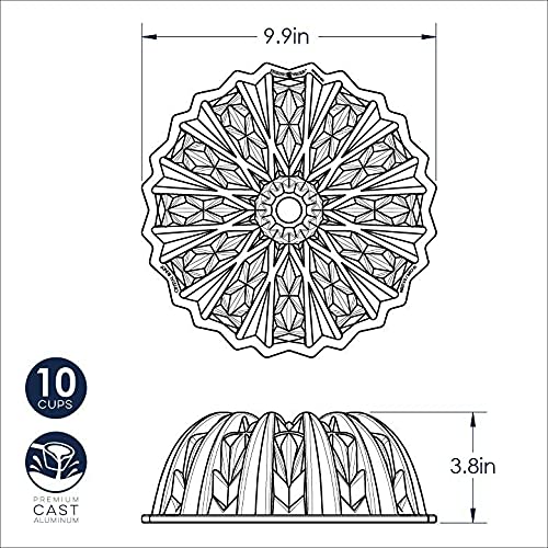 Nordic Ware Cut Crystal Bundt 10-Cup Gold glaze-ready surface.