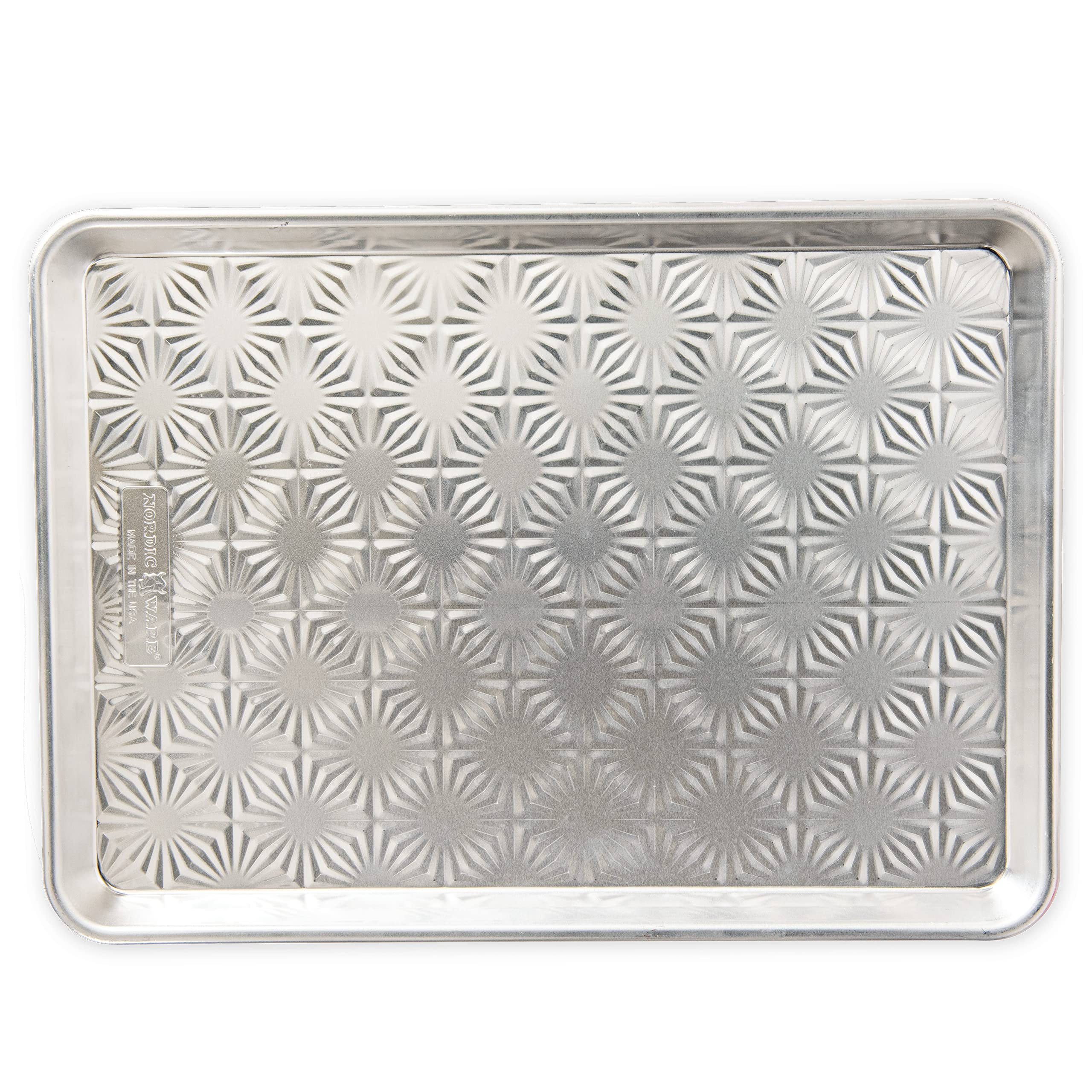 Nordic Ware embossed Naturals starburst pattern enhances browning and air flow.