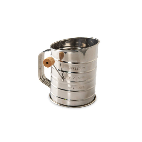 Nordic Ware flour sifter with rotary design for light, fluffy batters and even dusting