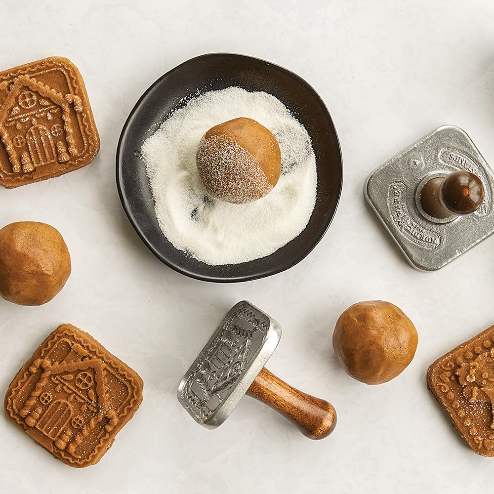 Nordic Ware gingerbread house stamp ready for cookie dough