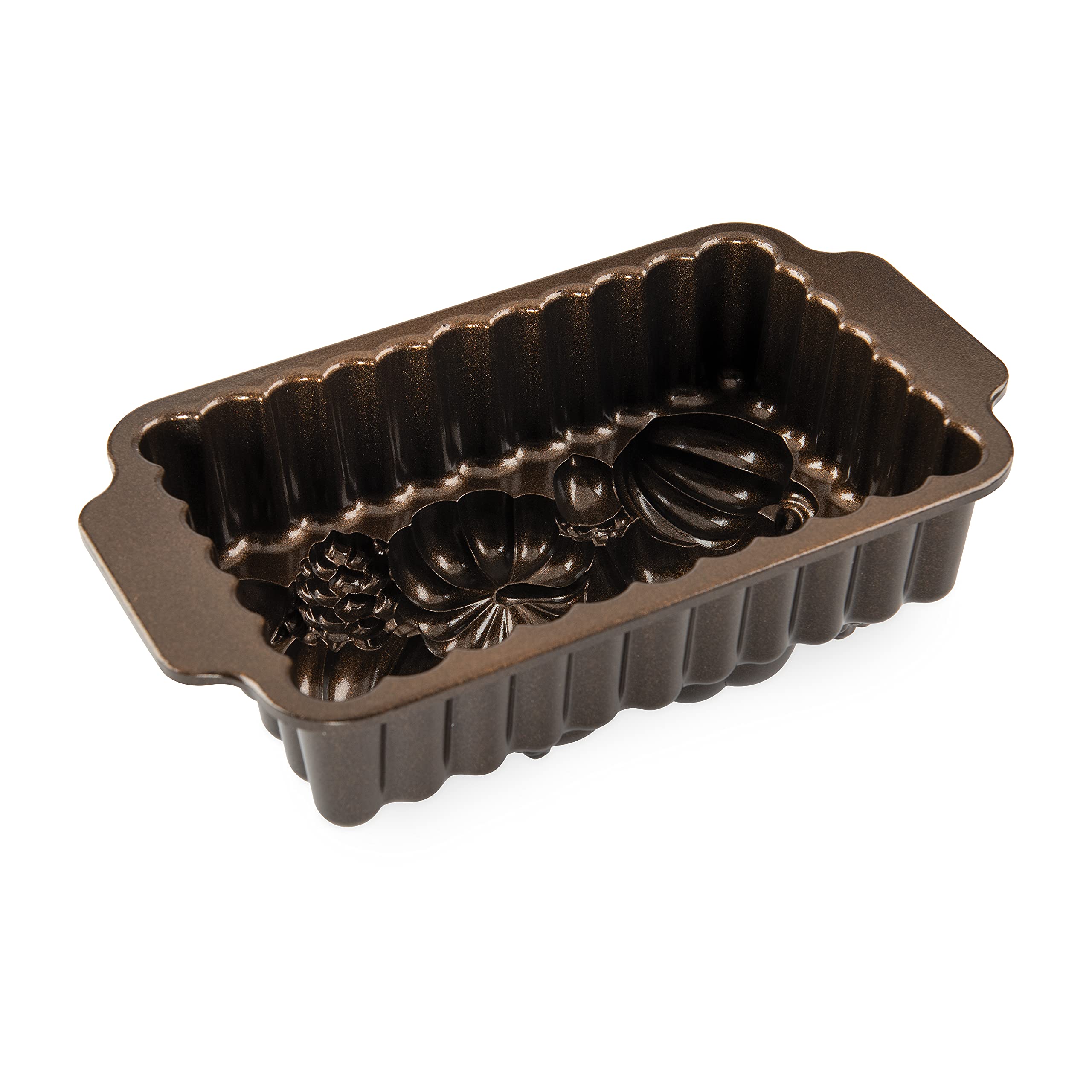 Nordic Ware Harvest Bounty Loaf Pan dimensions reveal the 10.1 x 5.7 x 3.2 inch size.