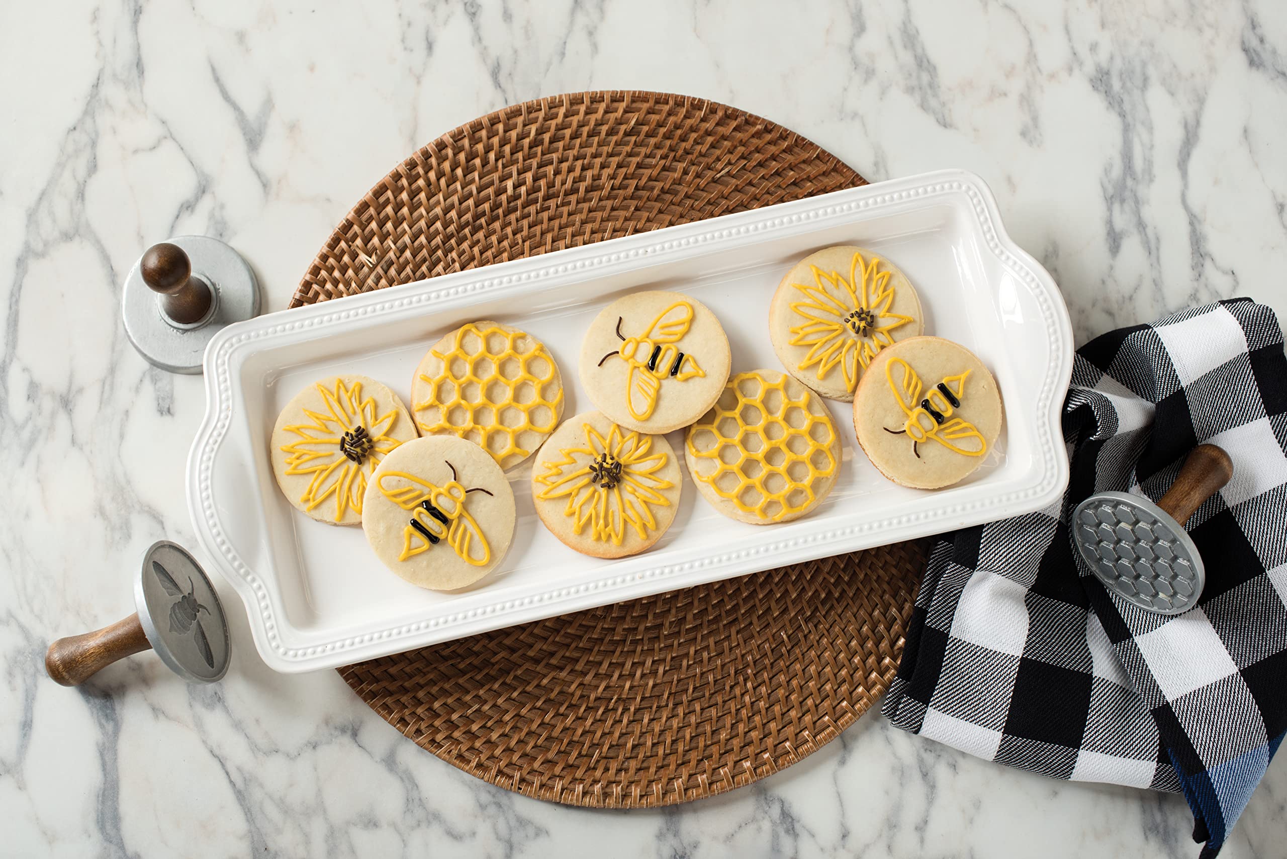 Nordic Ware Honeybee cast aluminum stamp offers durable, even impressions