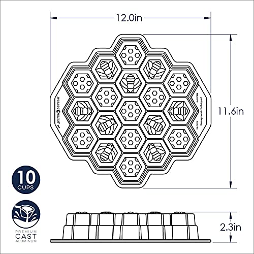 Nordic Ware honeycomb pull-apart pan cast aluminum construction for lasting durability.