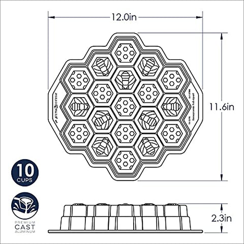 Nordic Ware honeycomb pull-apart pan cast aluminum construction for lasting durability.
