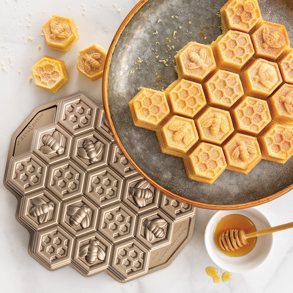 Nordic Ware honeycomb pull-apart pan nonstick surface enables easy release and quick cleanup.