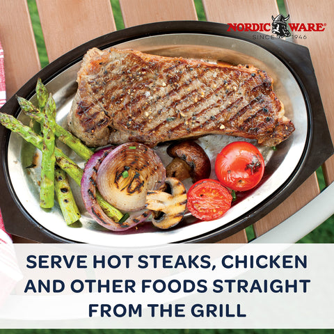 Nordic Ware Sizzling Server BPA-free plastic serving plate for safe handling