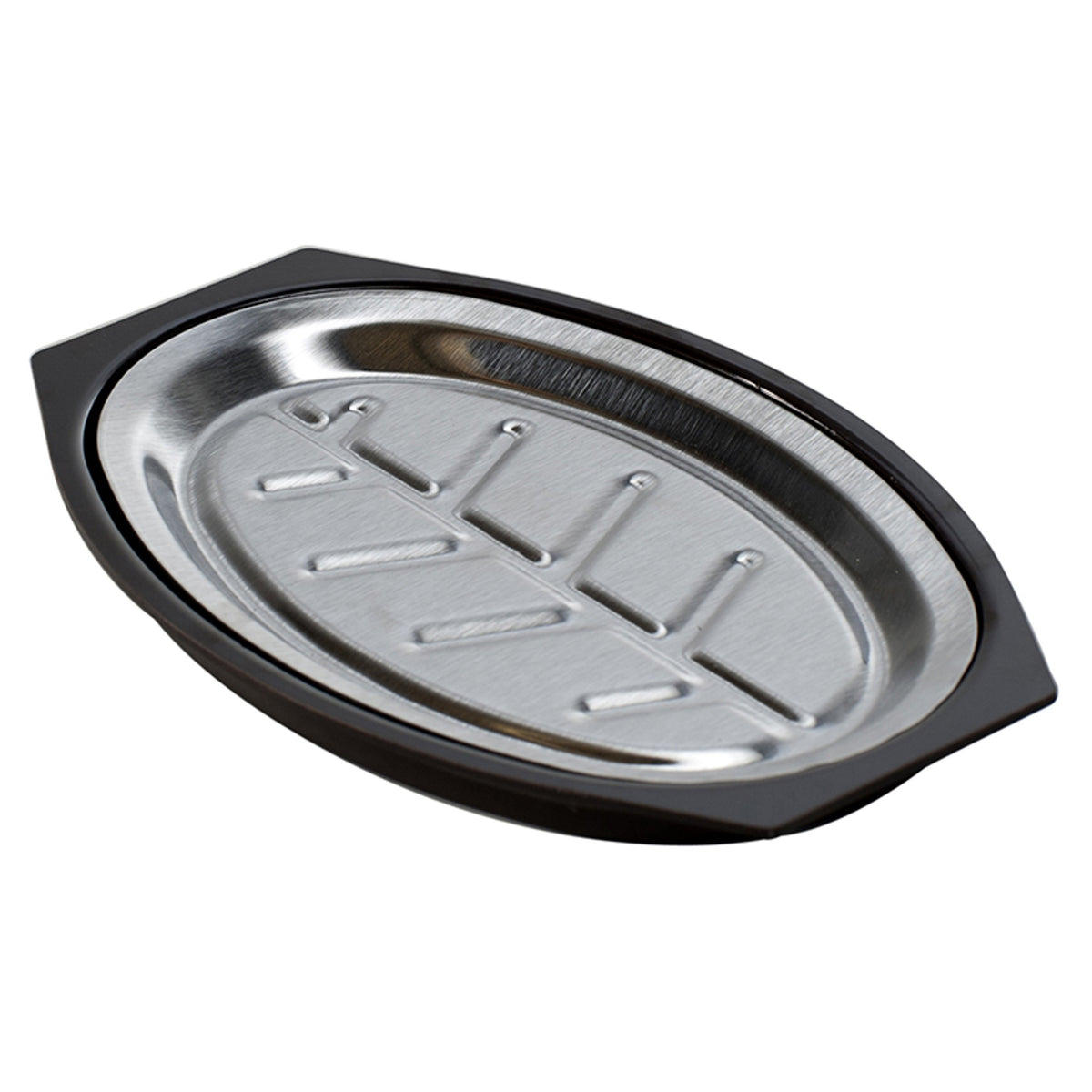 Nordic Ware Sizzling Server plate on grill lid keeps meat warm