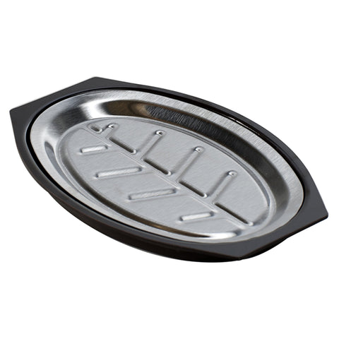 Nordic Ware Sizzling Server plate on grill lid keeps meat warm