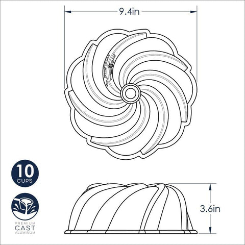 Nordic Ware Swirl Bundt Pan nine-point-four-inch diameter for even baking