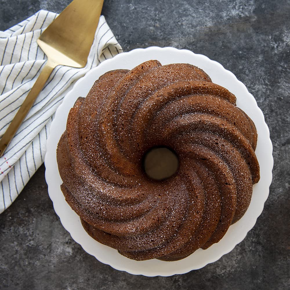 Nordic Ware Swirl Bundt Pan swirl-pattern closeup highlighting detailed ridges